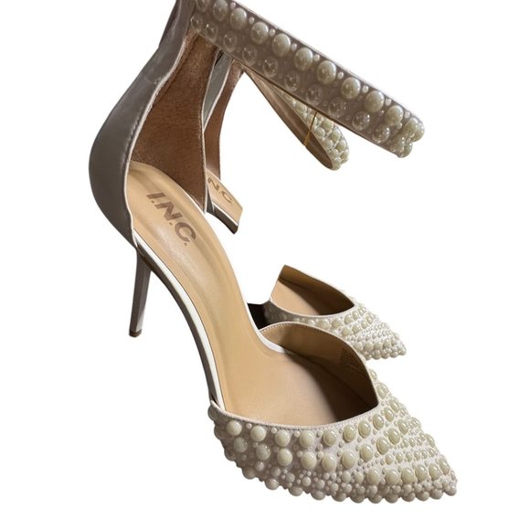 INC Women's White Pearl-Embellished Wedding Bridal‎ Pointed-Toe Heels 10.5 - Picture 7 of 10